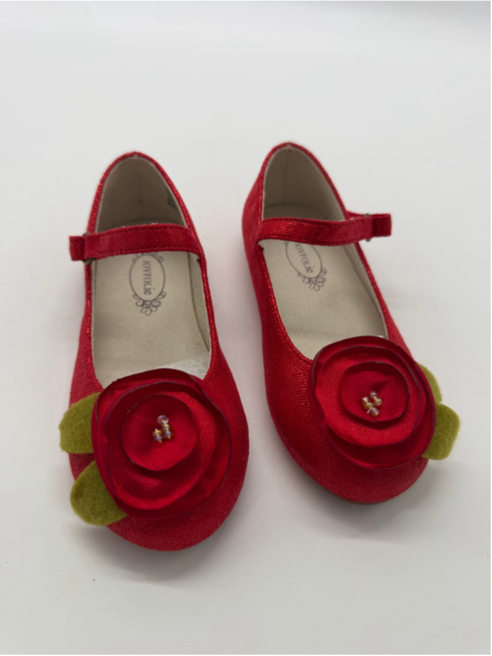 JOYFOLIE Red Flats with Rose Size 10 Toddler